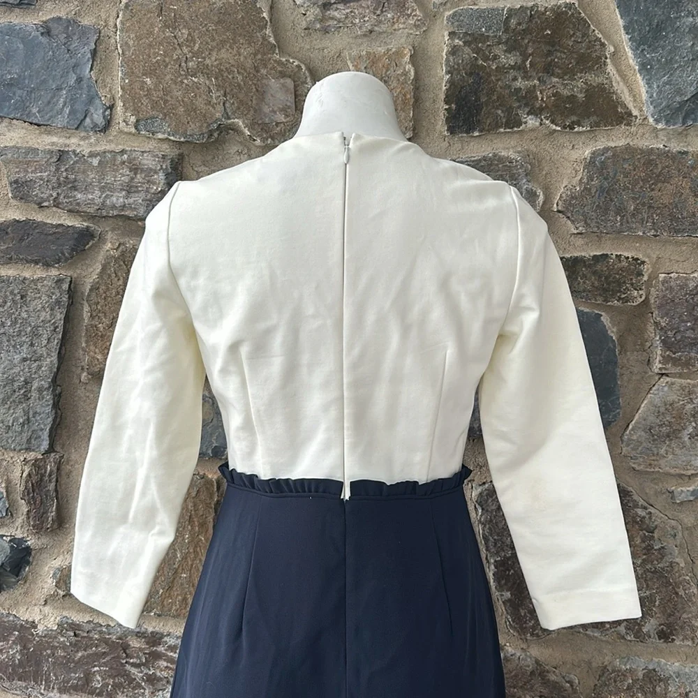 J. Crew 365 3/4 Sleeve Sheath 'Combo Dress' in Ivory White & Navy Blue Size 4